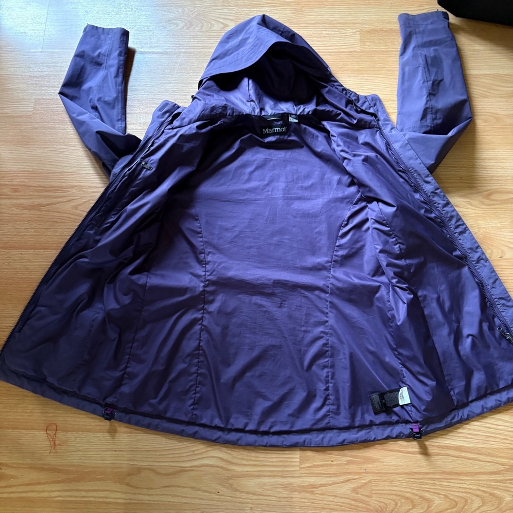 Marmot Womens Eggplant Purple Hooded Rain Jacket Waterproof Shell Large - Picture 6 of 8